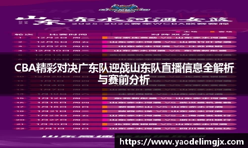 CBA精彩对决广东队迎战山东队直播信息全解析与赛前分析